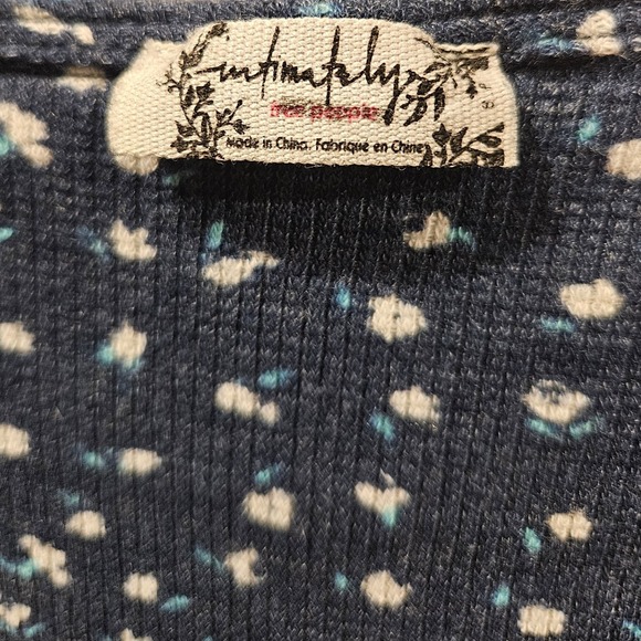 Free People Home Alone Blue Floral Print Thermal Long Sleeve Jumpsuit One Piece - Picture 4 of 4